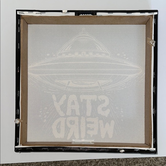 Black and White UFO Stay Weird Canvas Art - Picture 3 of 4